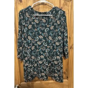 J. Jill Wearever Collection Large Floral‎ Paisley Tunic Top 3/4 Sleeve Boho Fall